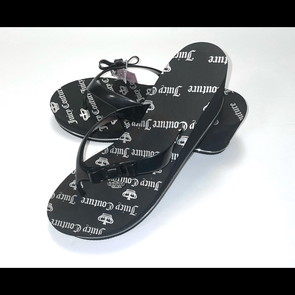 Juicy Couture Black Logo Wedge Platform Flip Flops